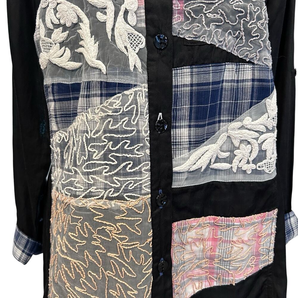 Parsley & Sage Patchwork Tunic Black Mixed Print Oversized High Low Size M - Picture 10 of 13